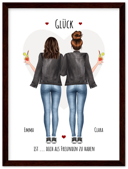 Glück dich als Freundin zu haben - 2 Beste Freundinnen Bild gerahmt -  Personalisiertes Geschenk für Schwester Geburtstagsgeschenk - Weihnachtsgeschenk
