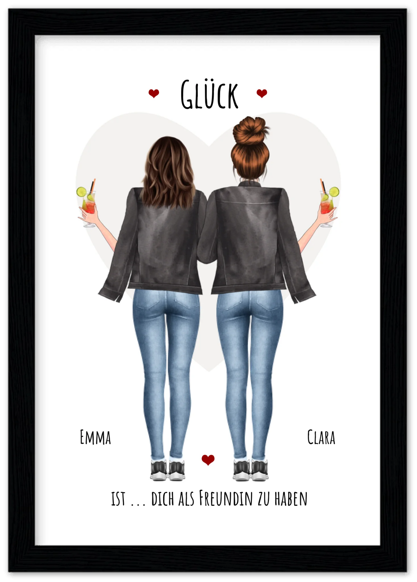 Glück dich als Freundin zu haben - 2 Beste Freundinnen Bild gerahmt -  Personalisiertes Geschenk für Schwester Geburtstagsgeschenk - Weihnachtsgeschenk