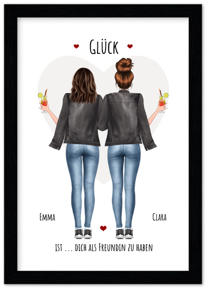 Glück dich als Freundin zu haben - 2 Beste Freundinnen Bild gerahmt -  Personalisiertes Geschenk für Schwester Geburtstagsgeschenk - Weihnachtsgeschenk