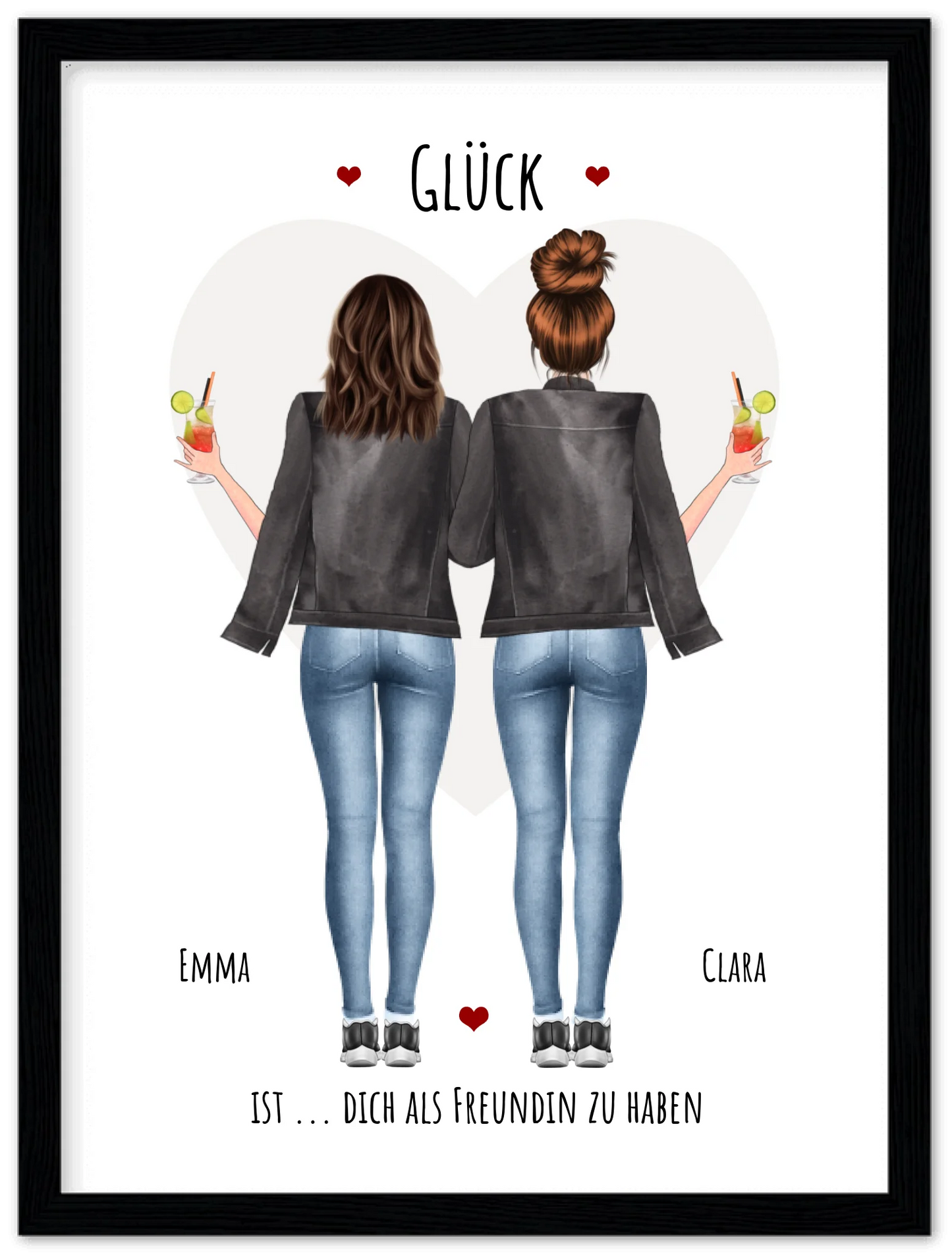 Glück dich als Freundin zu haben - 2 Beste Freundinnen Bild gerahmt -  Personalisiertes Geschenk für Schwester Geburtstagsgeschenk - Weihnachtsgeschenk
