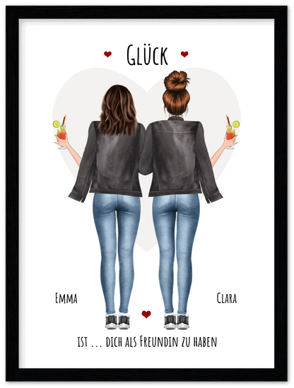 Glück dich als Freundin zu haben - 2 Beste Freundinnen Bild gerahmt -  Personalisiertes Geschenk für Schwester Geburtstagsgeschenk - Weihnachtsgeschenk