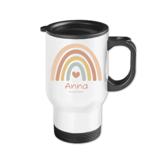 Personalisierter Kinder Becher aus Edelstahl mit Regenbogen  Namen und Text | Kinderbecher Geschenk Einschulung & Geburtstag | Edelstahl-Thermobecher für Kinder personalisiert