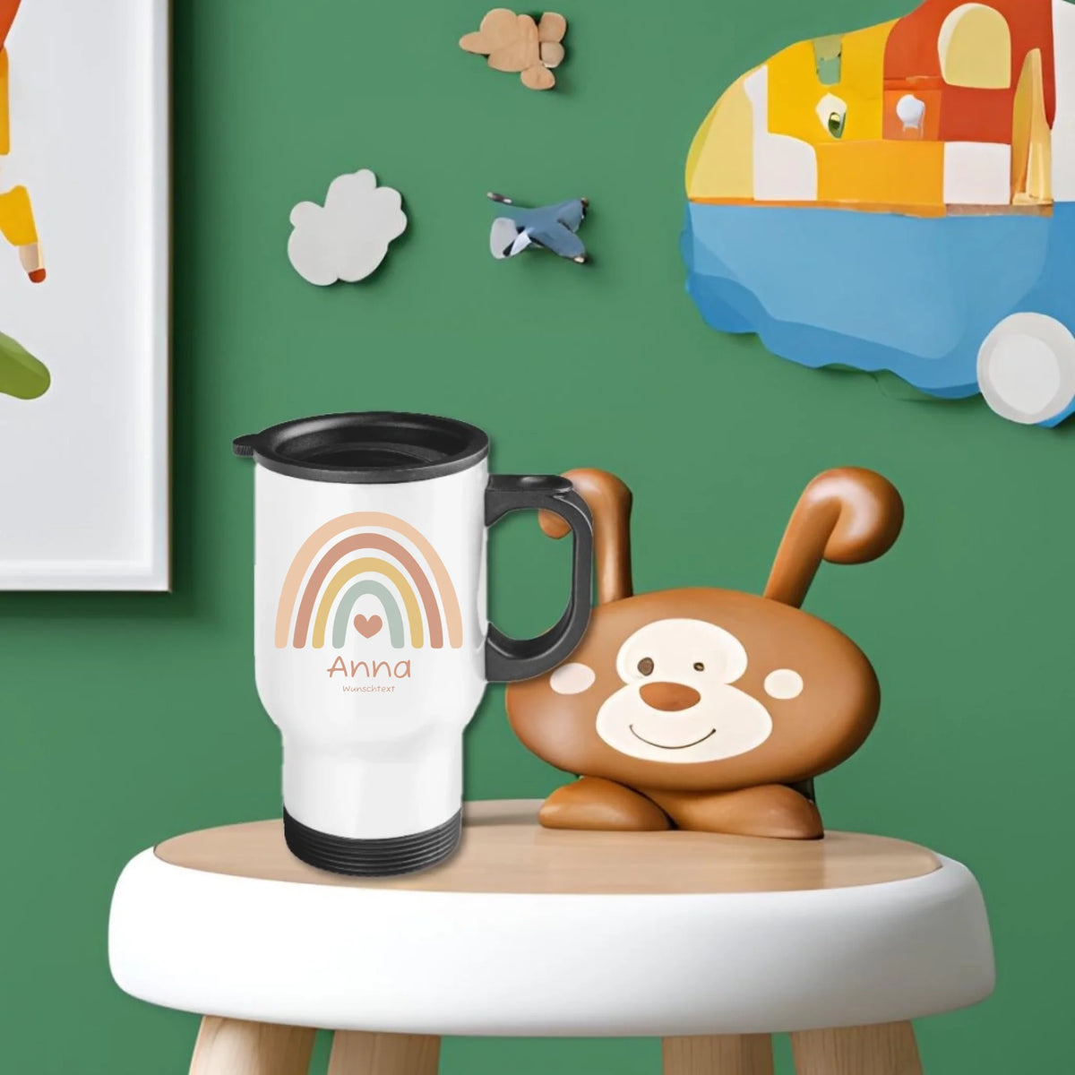 Personalisierter Kinder Becher aus Edelstahl mit Regenbogen  Namen und Text | Kinderbecher Geschenk Einschulung & Geburtstag | Edelstahl-Thermobecher für Kinder personalisiert