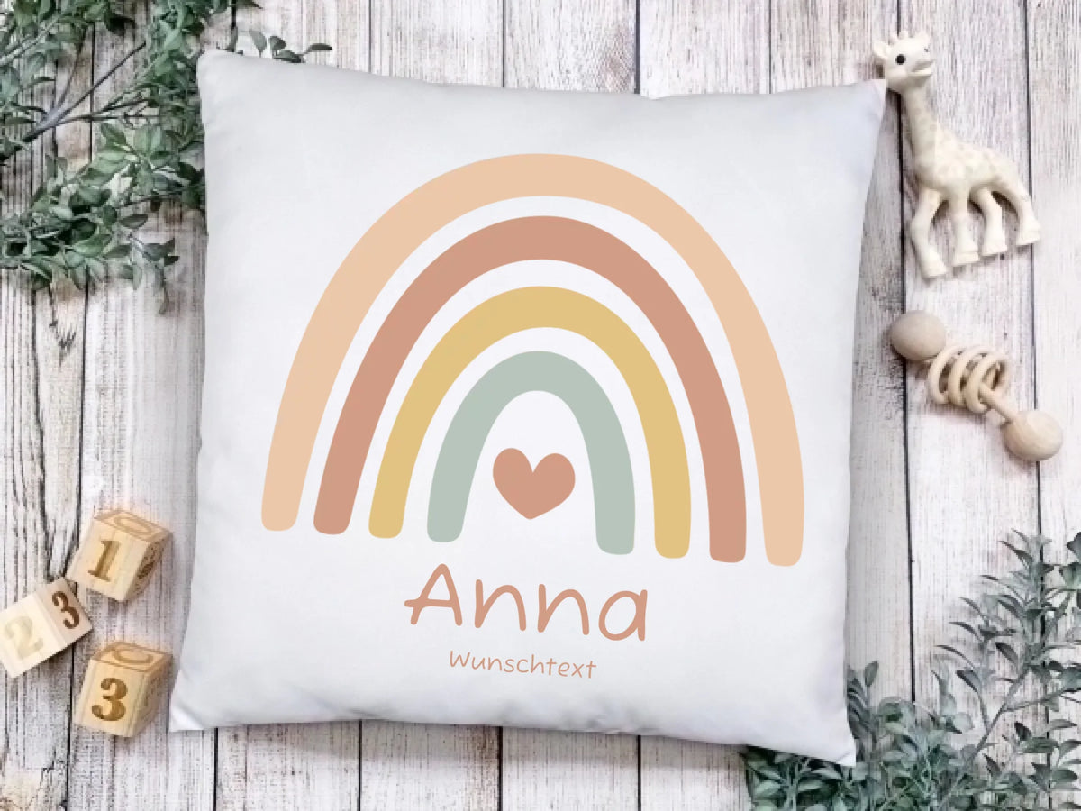 Personalisiertes Kissen Regenbogen | Einschulungsgeschenk Mädchen | Geburtstagsgeschenk, Babygeschenk  | Ostergeschenk