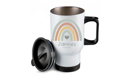 Personalisierter Becher Kinder aus Edelstahl mit Regenbogen  Namen und Text Junge | Kinderbecher Geschenk Einschulung & Geburtstag | Edelstahl-Thermobecher für Kinder personalisiert