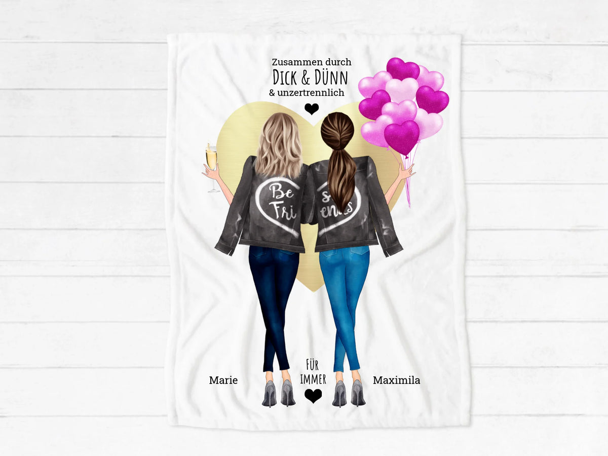 Personalisiertes Geschenk este Freundin - kuschelige warme Fleece Premium Decke, 2 Freundinnen Geburtstag Geschenkidee