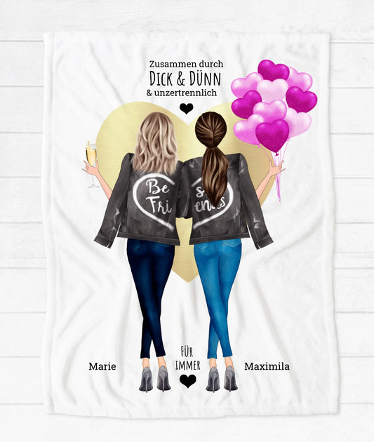 Personalisiertes Geschenk este Freundin - kuschelige warme Fleece Premium Decke, 2 Freundinnen Geburtstag Geschenkidee