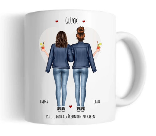 Glück 2 Beste Freundinnen Geschenk Tasse, Personalisierte Tasse Freundin, Geschenk Schwester,