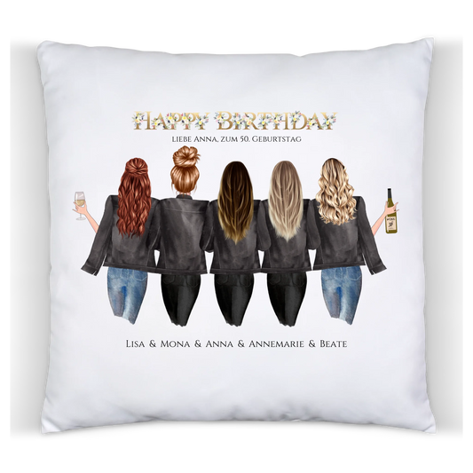 50. Geburtstag Geschenk für Frauen - Kissen Geburtstagsgeschenk für Freundin / 5 Freundinnen - Geschenkidee personalisiert