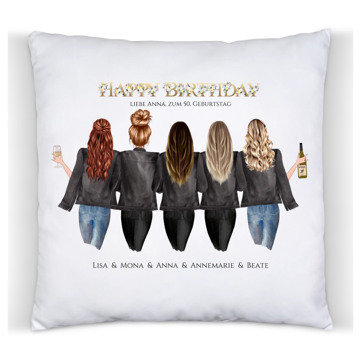 50. Geburtstag Geschenk für Frauen - Kissen Geburtstagsgeschenk für Freundin / 5 Freundinnen - Geschenkidee personalisiert