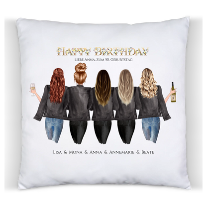 50. Geburtstag Geschenk für Frauen - Kissen Geburtstagsgeschenk für Freundin / 5 Freundinnen - Geschenkidee personalisiert