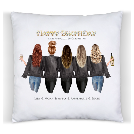 50. Geburtstag Geschenk für Frauen - Kissen Geburtstagsgeschenk für Freundin / 5 Freundinnen - Geschenkidee personalisiert