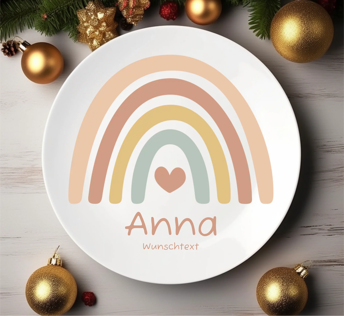 Personalisierter Kinderteller Regenbogen Mädchen Kindergeschirr Teller | Geschenk 1. Geburtstag, Einschulung