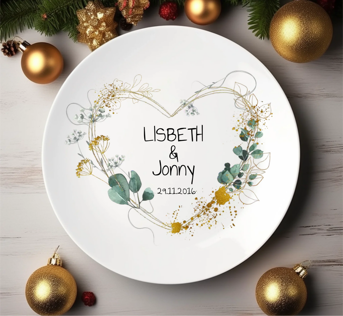 Geschenk Brautpaar, personalisierter Hochzeitsteller mit Namen & Datum, Geschenk zur Hochzeit, ideal als Gästeteller