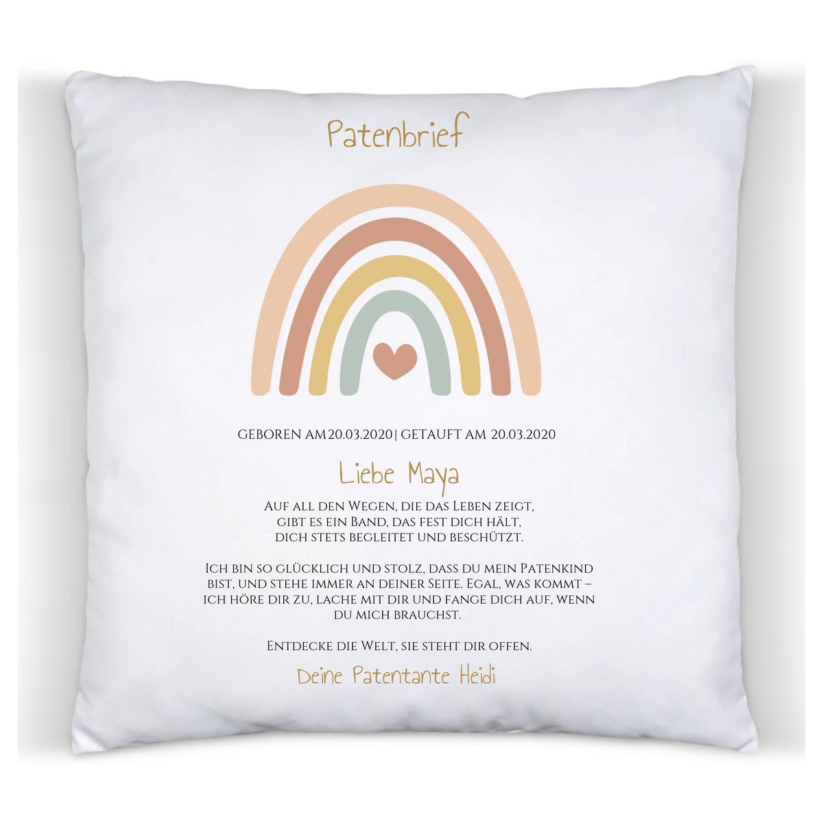 Patenbrief Geschenk Patenkind Regenbogen - Decke, Kissen, Poster, Leinwandbild personalisiert