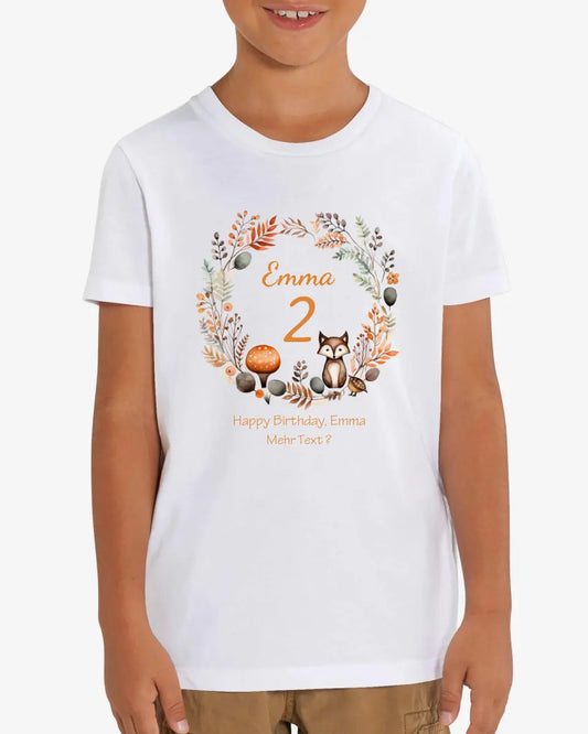 1. - 10. Geburtstag - Happy Birthday oder Wunschtect - Kinder Bio T-Shirt mit Waldtieren Namen und Wunschtext personalisiert