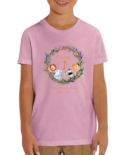 1. - 10. Geburtstag - Happy Birthday / Wunschtext - Kinder Bio T-Shirt mit Waldtieren Namen und Wunschtext personalisiert