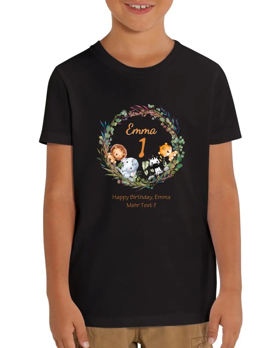 1. - 10. Geburtstag - Happy Birthday / Wunschtext - Kinder Bio T-Shirt mit Waldtieren Namen und Wunschtext personalisiert